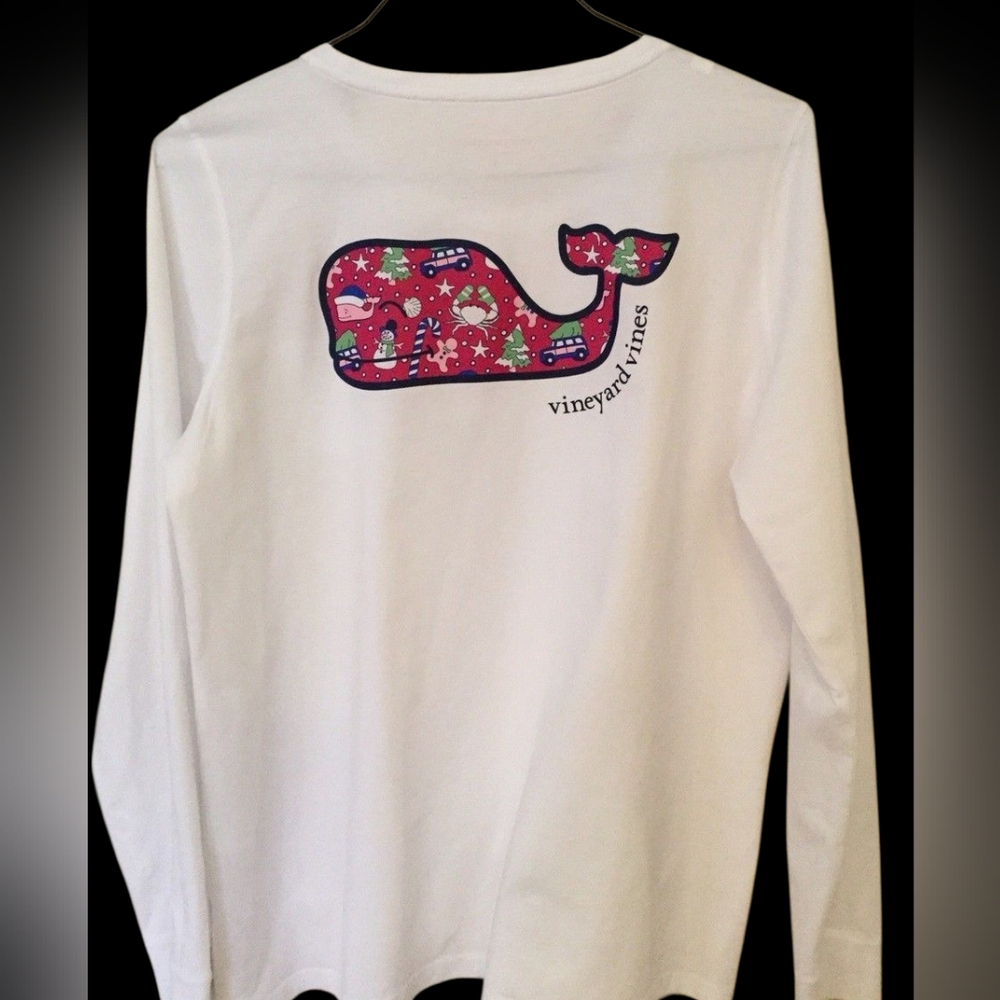 Vineyard Vines White Long Sleeve Pocket Tee with Whale Logo XL